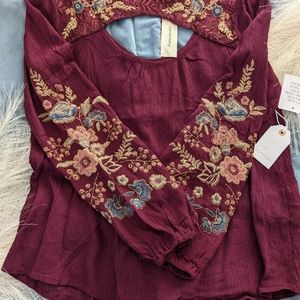 Embroidered Floral Long Sleeve Blouse